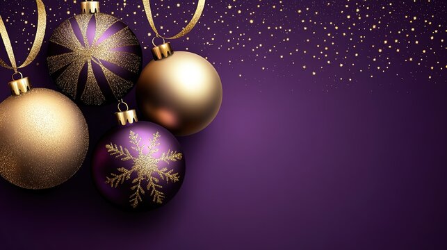 Elegant holiday banner with a rich purple textured background. Luxurious and refined design featuring a deep purple texture, perfect for festive occasions and special celebrations.