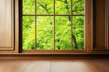 Courtroom with green trees visible through the windows, symbolizing legal protection of forests, courtroom green trees, environmental justice