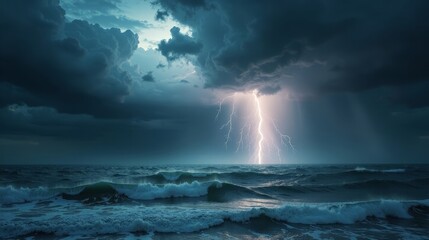Dramatic Storm Clouds Over Ocean Dark Skies Intense Winds Turbulent Seas