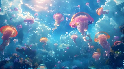 Underwater Dreamscape with Bioluminescent Jellyfish