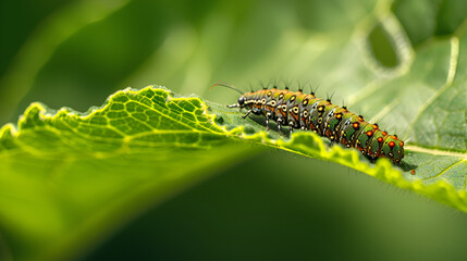 Green caterpillar crawls on leaf transforming into beautiful butterfly generated by artificial intelligence ai generative..