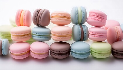 Obraz premium 3d render of multi-colored macarons on a white background.