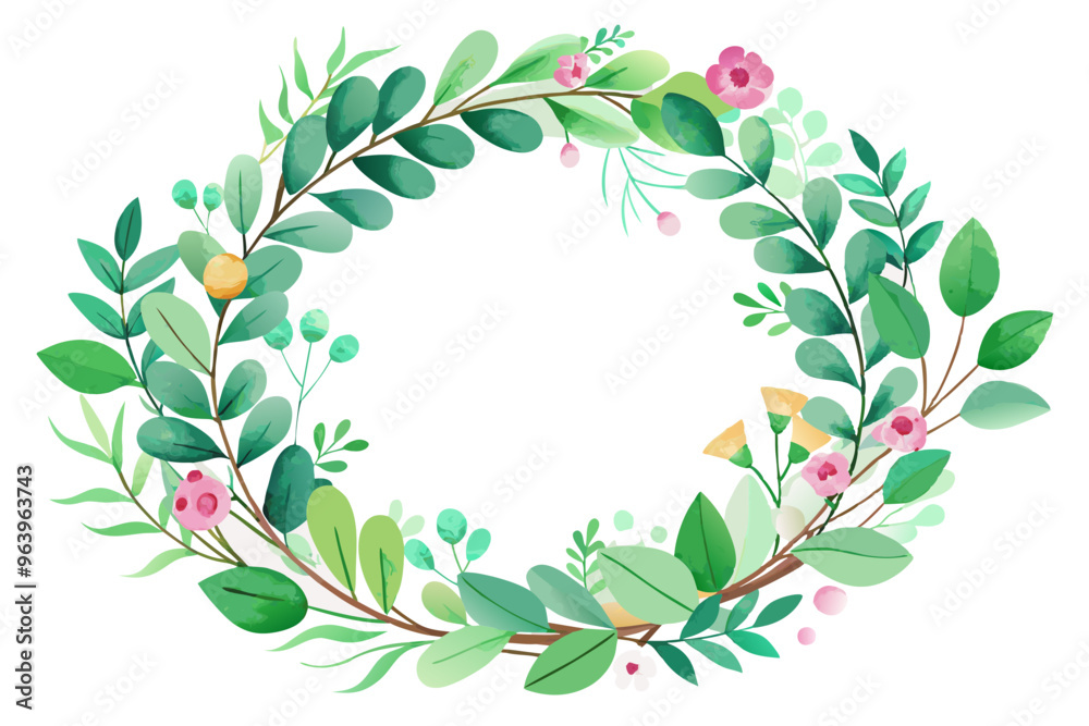 Wall mural Watercolor spring leaves wreath