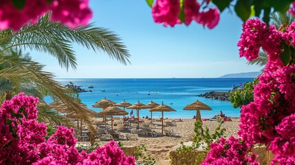Sharm el Sheikh beach with vibrant flowers