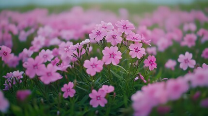 Obraz premium Phlox bloom pink in field.