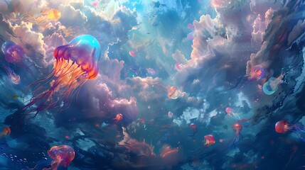 Fototapeta premium Jellyfish in a Dreamlike Sky
