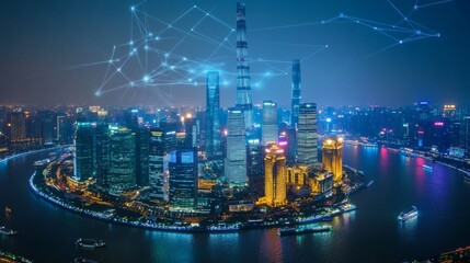 Obraz premium Connected Shanghai: Wireless hotspot in metropolis.