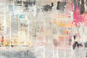 Obraz premium Abstract Newspaper Collage with Colorful Accents