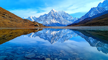 Obraz premium Majestic Mountain Reflection in Still Lake Water