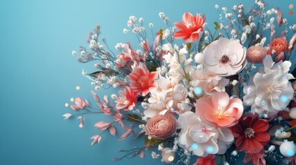 An avant-garde floral arrangement with shifting holographic flowers and bioluminescent accents style