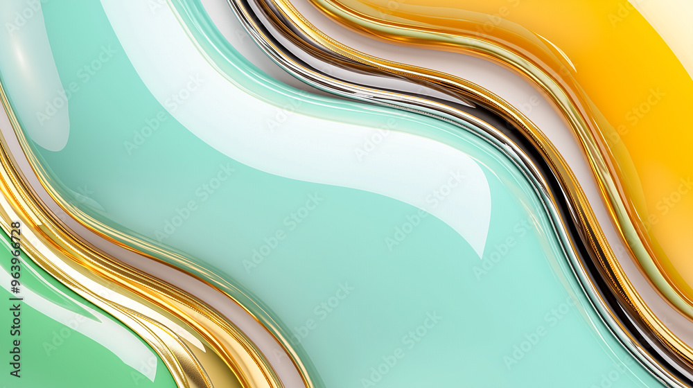 Poster Abstract vibrant colors and metallic elements flow in smooth curves, creating a modern, elegant design.