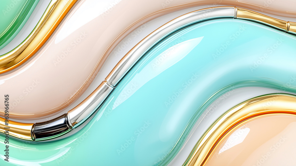 Aufkleber Abstract vibrant colors and metallic elements flow in smooth curves, creating a modern, elegant design.