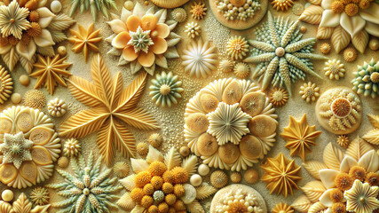Obraz premium Crystal-Clear Marine Organisms Texture on Sandy Background, Underwater Detail