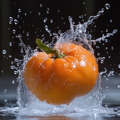 Design a high-resolution scene where strawberries, blueberries, blackberries, and raspberries spin mid-air, surrounded by dynamic water splashes, each droplet reflecting light and capturing the vibran