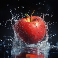 Design a high-resolution scene where strawberries, blueberries, blackberries, and raspberries spin mid-air, surrounded by dynamic water splashes, each droplet reflecting light and capturing the vibran