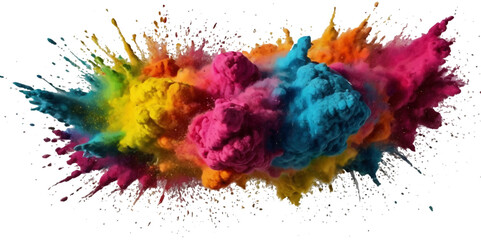 Vector watercolor rainbow multicolor splatter design background. Multicolored rainbow explosion of cloud powder paint holi decoration isolated on transparent background