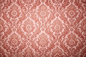 Vintage wallpaper with ornate floral patterns in warm red tones for classic interior design