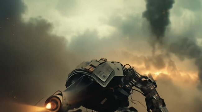Future robot security combat monster scene, Camera slow motion with different angles