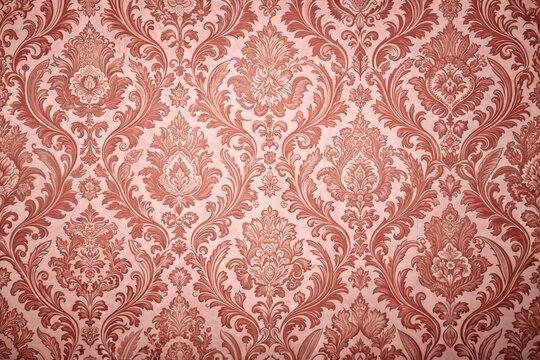 Fototapeta Vintage wallpaper with ornate floral patterns in warm red tones for classic interior design