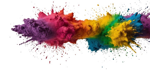 Vector colorful vibrant rainbow, smoke and cloud holi paint color powder explosion with bright colors isolated  on transparent background. Multicolored explosion of rainbow powder paint holi festival 