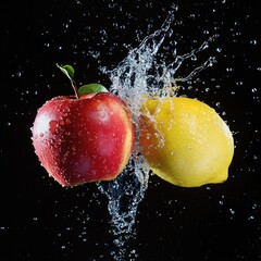 Design a high-resolution scene where strawberries, blueberries, blackberries, and raspberries spin mid-air, surrounded by dynamic water splashes, each droplet reflecting light and capturing the vibran