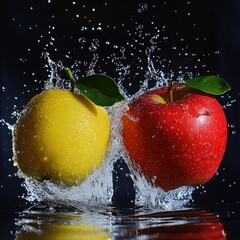 Design a high-resolution scene where strawberries, blueberries, blackberries, and raspberries spin mid-air, surrounded by dynamic water splashes, each droplet reflecting light and capturing the vibran