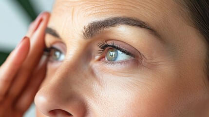 Lady looks at eye wrinkles