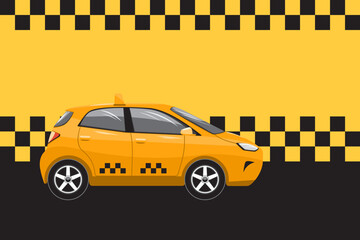 Taxi service themed banner design in flat style. Classic yellow cab vector illustration, banner in yellow and black colors.