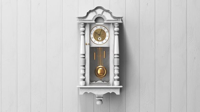 Vintage Wooden Clock Hanging On A Bright Wall 