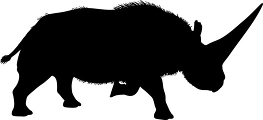Abstract elasmotherium rhinoceros, black silhouette of extinct mammal animal. Elasmotherium rhino dinosaurs Jurassic period animal.