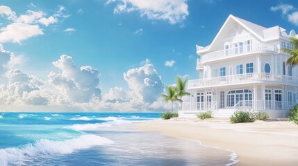 Fototapeta premium A beach house blueprint with a detailed 3D model