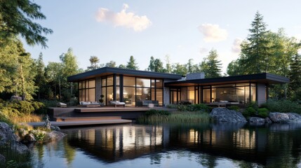 Obraz premium A contemporary eco-home with floor plans and a 3D model