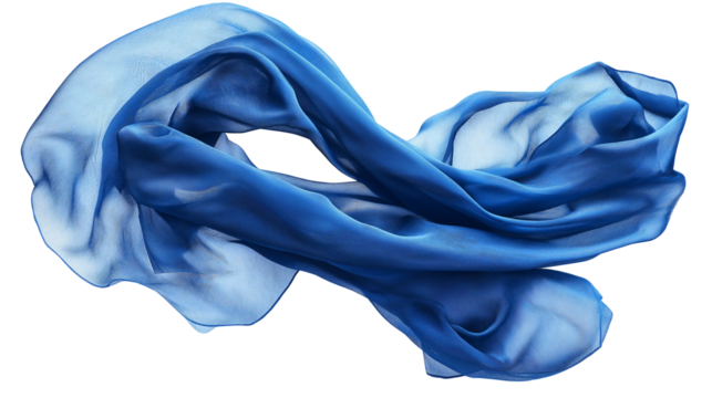 Floating elegant blue fabric, cut out, png, isolated on white background, full depth of field