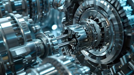 3D visualization of a futuristic industrial machine in an AI-driven factory
