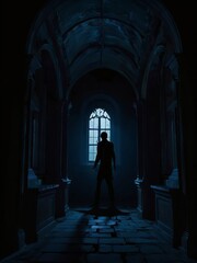 silhouette of a person in a church