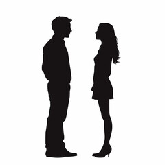 Silhouette of a man and woman facing each other, suggesting a conversation or connection.