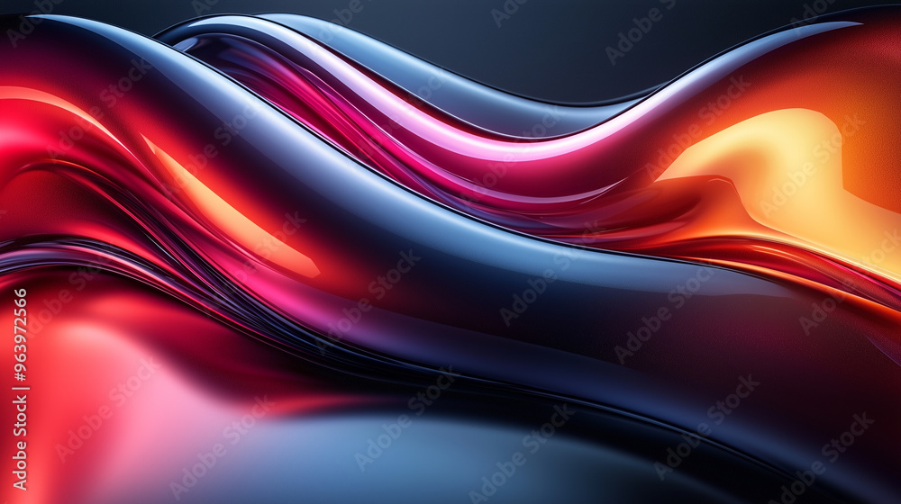 Aufkleber Abstract fluid shapes in vibrant red and blue tones, blending smooth curves and soft gradients.