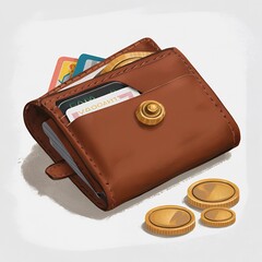 Leather wallet with credit cards and coins