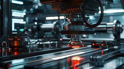 Fototapeta premium High-precision futuristic industrial machine with laser-guided components