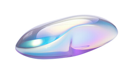 A smooth, iridescent capsule-like object with a futuristic design.