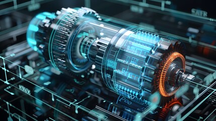 Fototapeta premium Intricate 3D blueprint of a next-gen mechanical gearbox 
