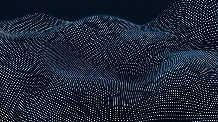 Abstract Digital Landscape of Dots and Waves in Dark Background