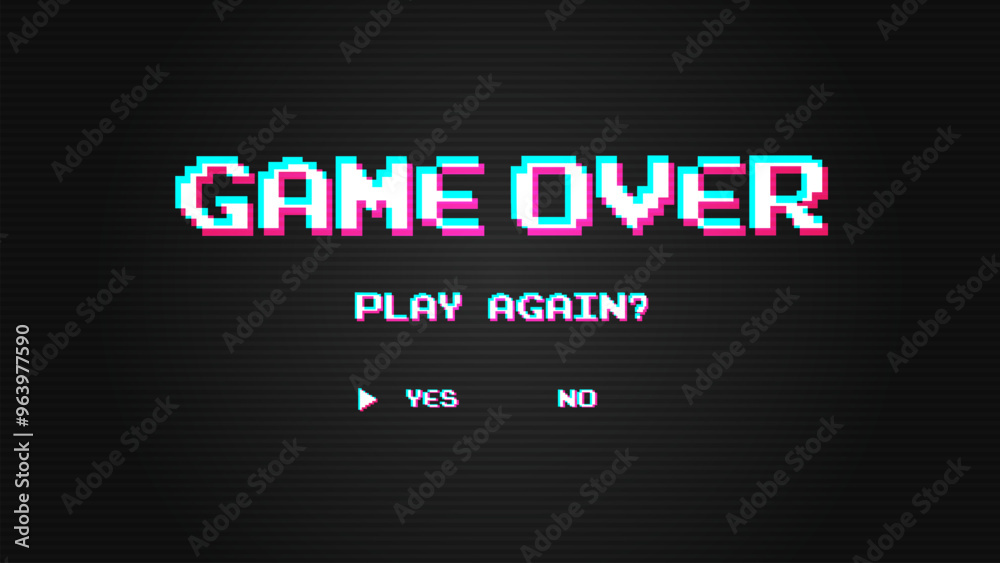 Poster Game Over background with player selection.8 bit game.retro game.	