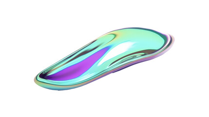 A smooth, iridescent shape resembling a liquid surface or abstract design.