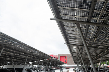 Naklejka premium Solar panel installed in parking lot