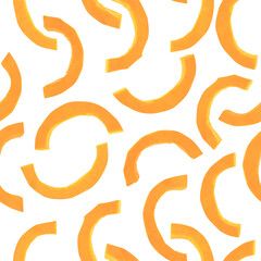 Pumpkin seamless pattern for design. Fresh vegetable slices. Autumn print wallpaper. Isolated on transparent background. Side view
