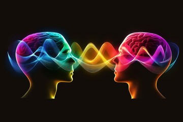 Neuronal oscillations visual cortex and neuromorphic engineering profile illuminated by orange sound waves symbolizing auditory perception and the brain’s reaction to sound