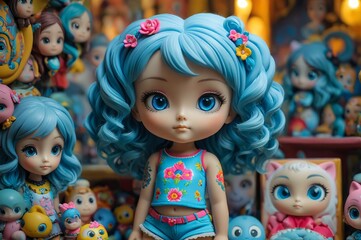 Cute little 3D doll in children's cartoon style, animated fantasy. Artistic background. Artistic illustration. Cartoon stylized illustrated art.