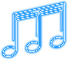 Neon glowing icon of blue musical note. Vector illustration of music note consisting of neon outlines. Music concept illustration for logo, poster, flyer or banner design.