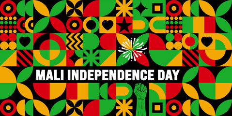 22 September Mali independence day geometric shape pattern background or banner design template. Holiday concept. Template for background, banner, card, poster, placard, design. eps 10